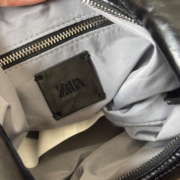 ZARA Shoulder Bag Hobo Black Faux Leather Slouchy Large Tote Purse Zip Closure - Picture 13 of 16